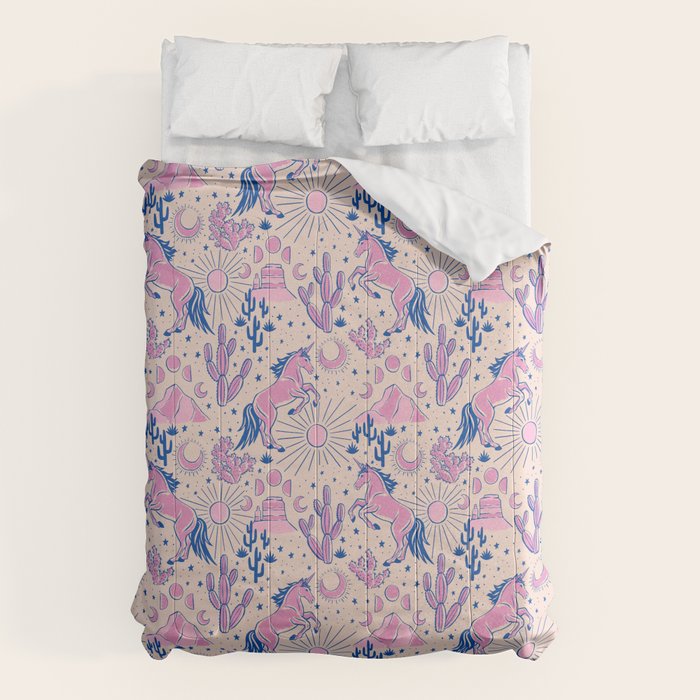 Desert Unicorn - pink and ultramarine  Comforter Gallery Image 1