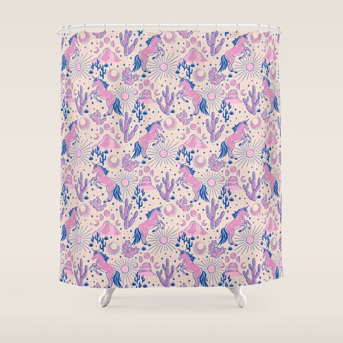 Desert Unicorn - pink and ultramarine  Shower Curtain Gallery Image 1