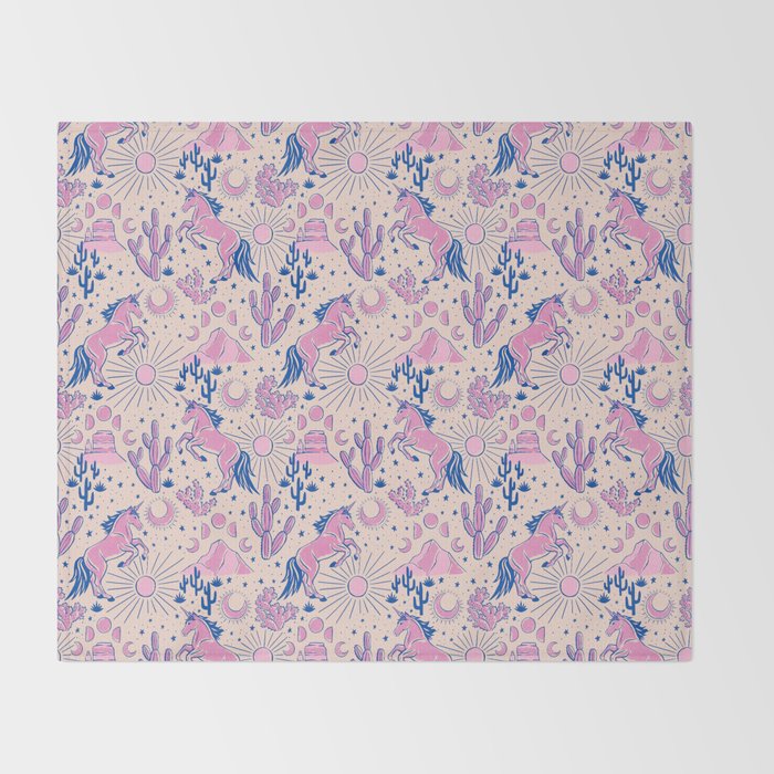 Desert Unicorn - pink and ultramarine  Throw Blanket Gallery Image 2