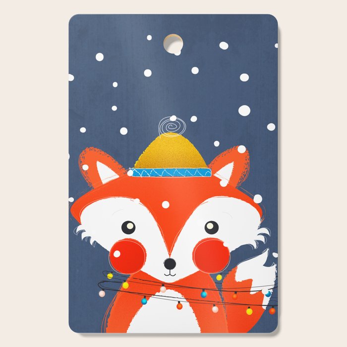 Cute christmas fox in the snow Cutting Board Gallery Image 1
