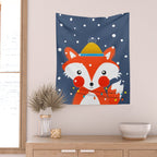 Cute christmas fox in the snow Wall Tapestry Gallery Image 2