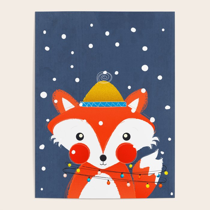 Cute christmas fox in the snow Poster Gallery Image 4
