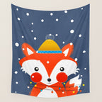 Cute christmas fox in the snow Wall Tapestry Gallery Image 4