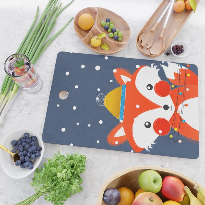 Cute christmas fox in the snow Cutting Board Gallery Image 2