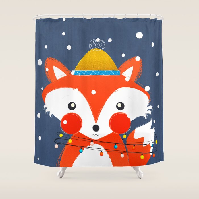 Cute christmas fox in the snow Shower Curtain Gallery Image 1