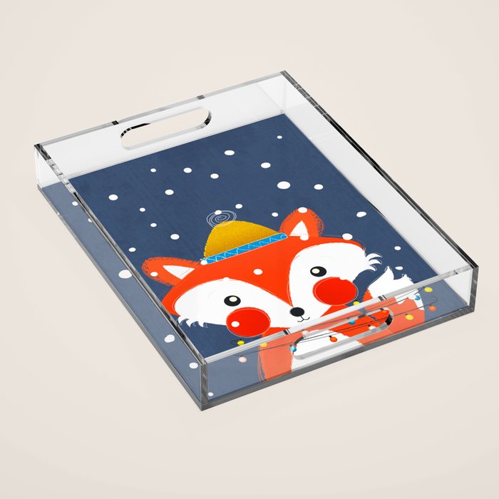 Cute christmas fox in the snow Acrylic Tray Gallery Image 1