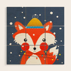 Cute christmas fox in the snow Wood Wall Art Gallery Image 1