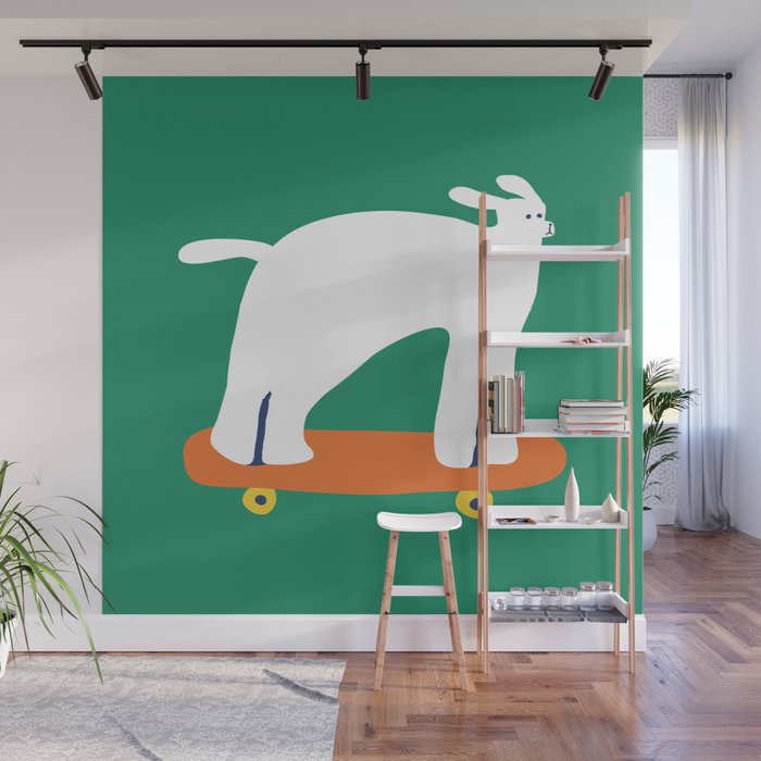 Poodle dog on skateboard Wall Mural Gallery Image 1