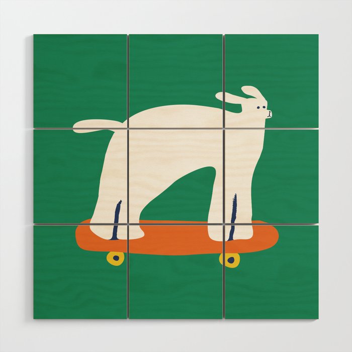 Poodle dog on skateboard Wood Wall Art Gallery Image 1