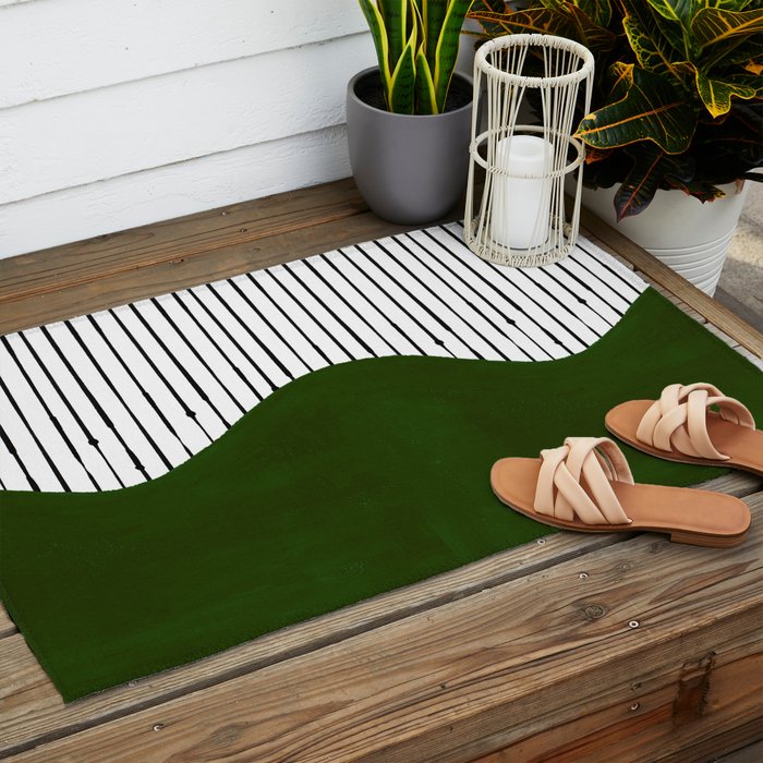 lines and wave (green) Outdoor Rug Gallery Image 2