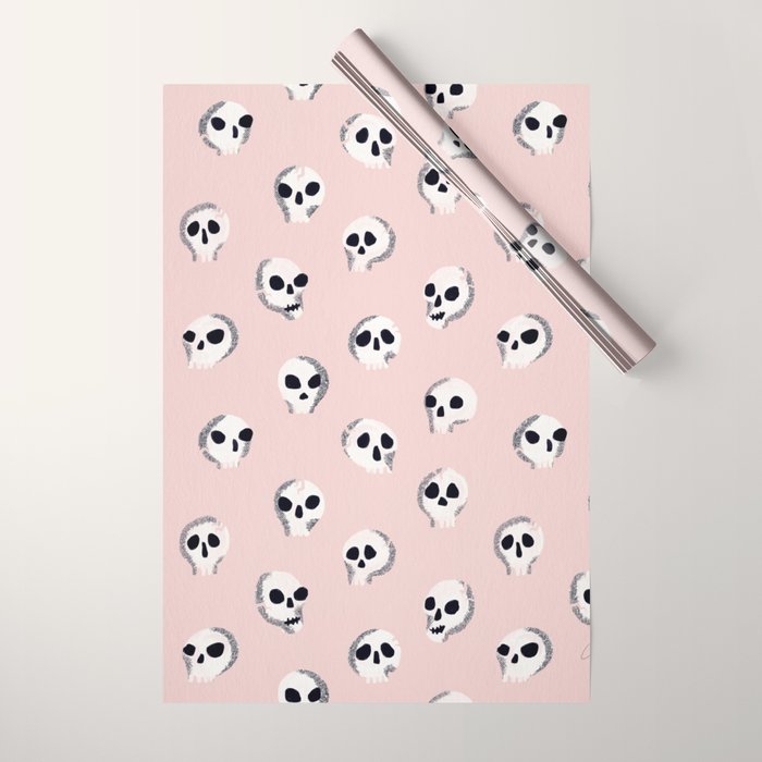 Spooky Skulls - Blush Wrapping Paper Gallery Image 1
