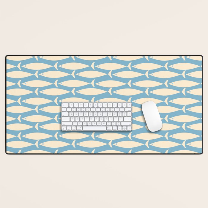 Coastal Fish Mid Century Minimalist Pattern in Blue Desk Mat Gallery Image 1