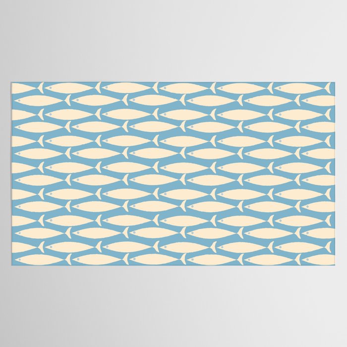 Coastal Fish Mid Century Minimalist Pattern in Blue Tablecloth Gallery Image 2