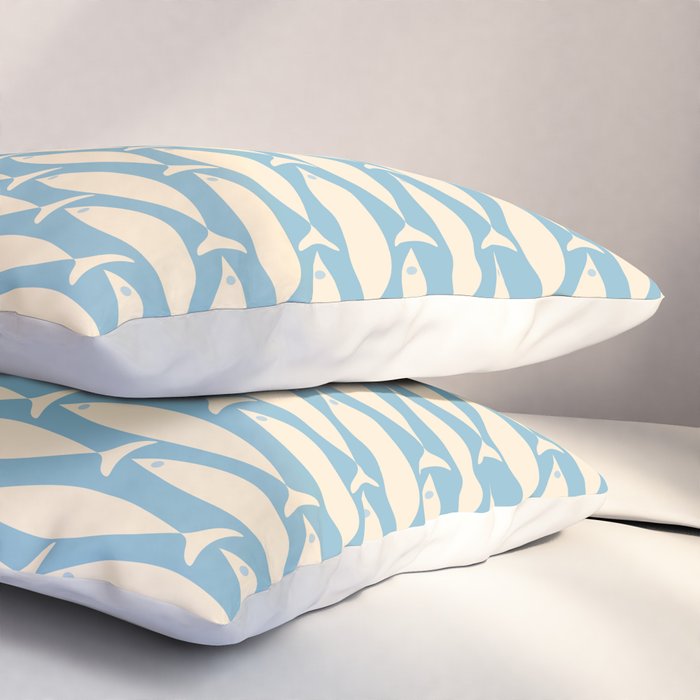 Coastal Fish Mid Century Minimalist Pattern in Blue Pillow Sham Gallery Image 3