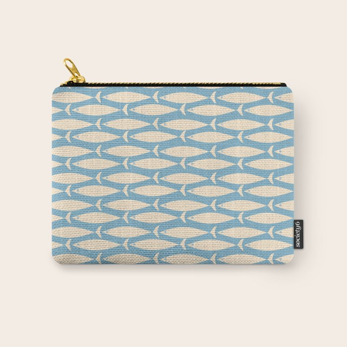 Coastal Fish Mid Century Minimalist Pattern in Blue Carry All Pouch Gallery Image 1