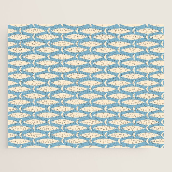 Coastal Fish Mid Century Minimalist Pattern in Blue Jigsaw Puzzle Gallery Image 1