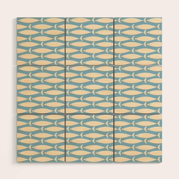Coastal Fish Mid Century Minimalist Pattern in Blue Wood Wall Art Gallery Image 1