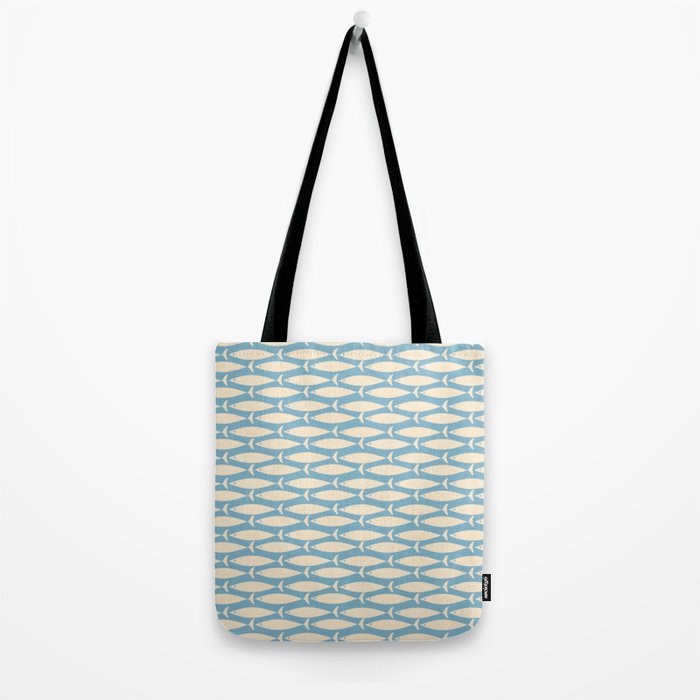 Coastal Fish Mid Century Minimalist Pattern in Blue Tote Bag Gallery Image 2