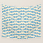 Coastal Fish Mid Century Minimalist Pattern in Blue Wall Tapestry Gallery Image 4
