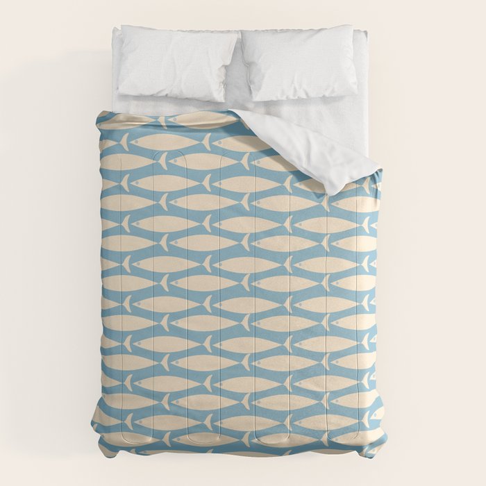 Coastal Fish Mid Century Minimalist Pattern in Blue Comforter Gallery Image 6