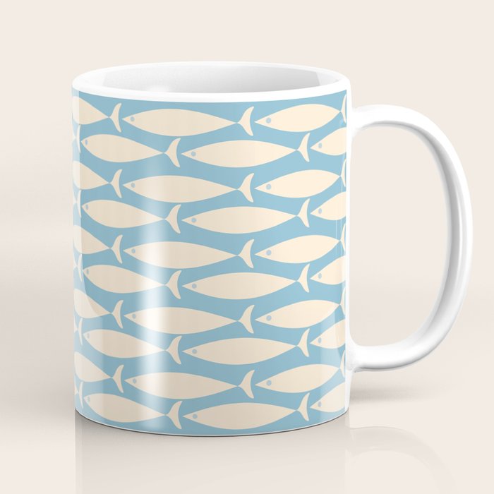 Coastal Fish Mid Century Minimalist Pattern in Blue Coffee Mug Gallery Image 1