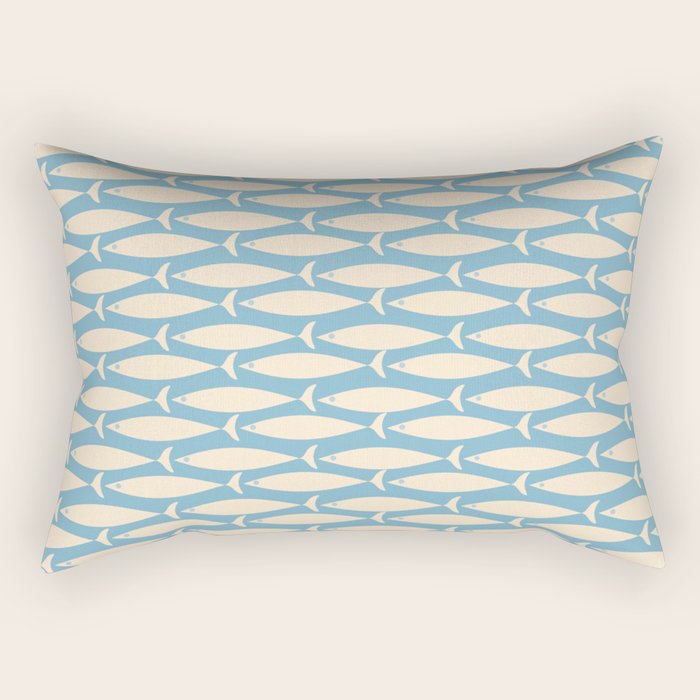 Coastal Fish Mid Century Minimalist Pattern in Blue Rectangular Pillow Gallery Image 2