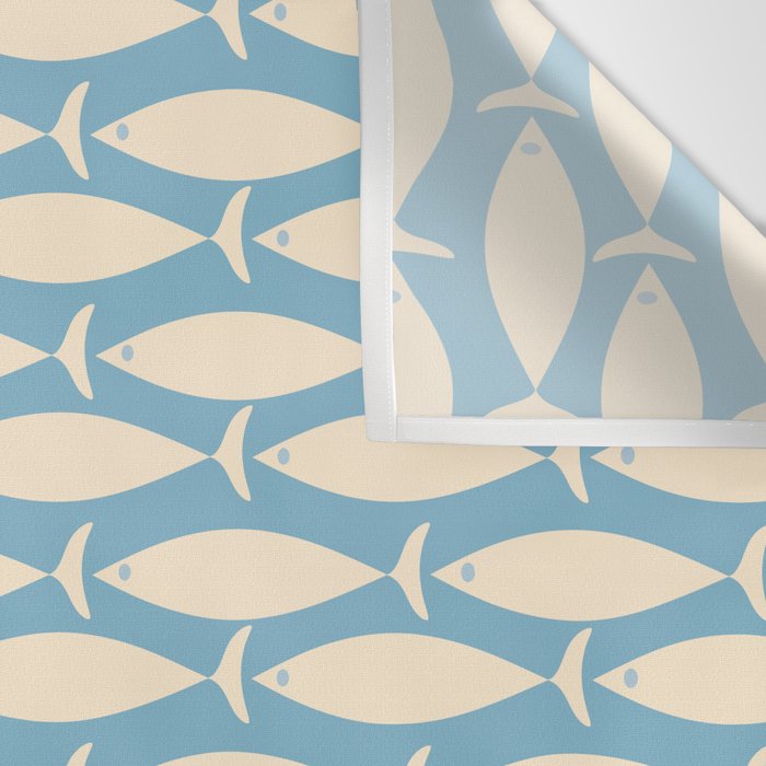 Coastal Fish Mid Century Minimalist Pattern in Blue Wall Tapestry Gallery Image 3