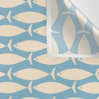 Coastal Fish Mid Century Minimalist Pattern in Blue Wall Tapestry Gallery Image 3