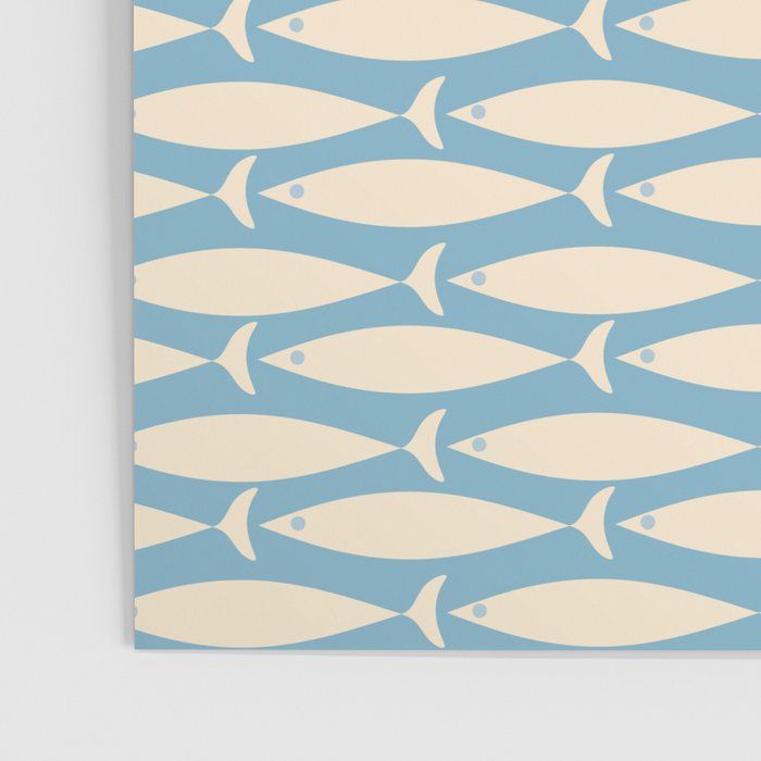 Coastal Fish Mid Century Minimalist Pattern in Blue Poster Gallery Image 3