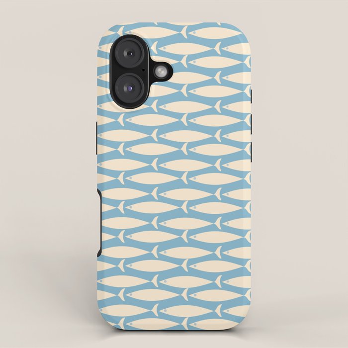 Coastal Fish Mid Century Minimalist Pattern in Blue iPhone Case Gallery Image 1
