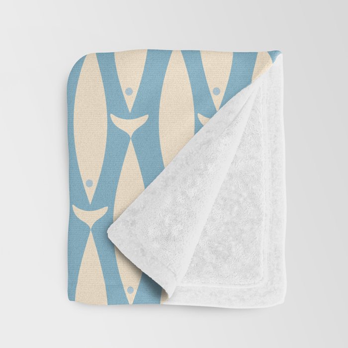Coastal Fish Mid Century Minimalist Pattern in Blue Throw Blanket Gallery Image 3