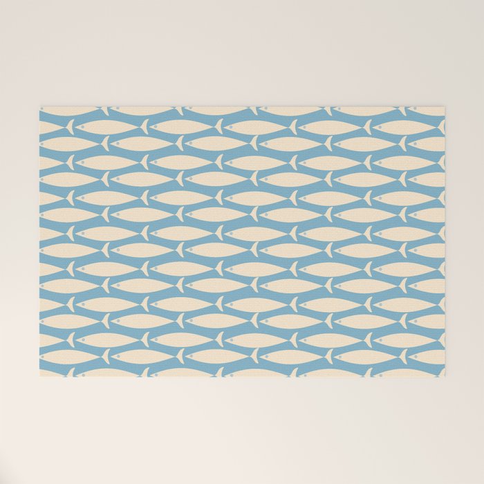Coastal Fish Mid Century Minimalist Pattern in Blue Welcome Mat Gallery Image 1