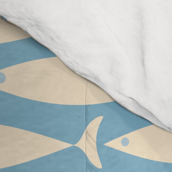 Coastal Fish Mid Century Minimalist Pattern in Blue Comforter Gallery Image 4