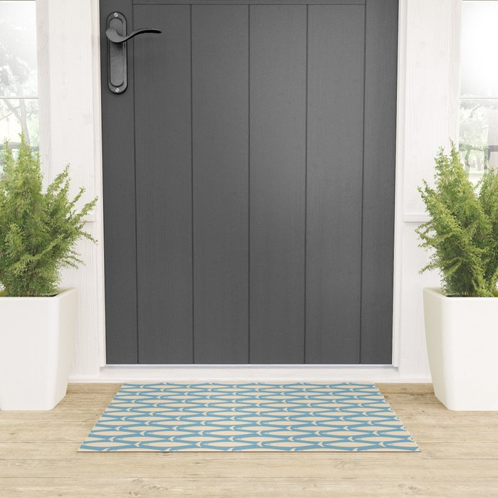 Coastal Fish Mid Century Minimalist Pattern in Blue Welcome Mat Gallery Image 3