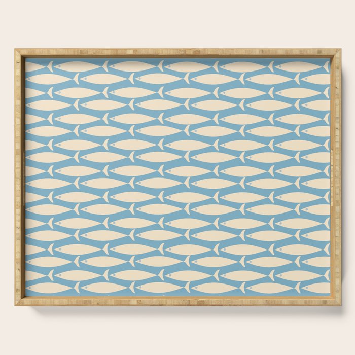 Coastal Fish Mid Century Minimalist Pattern in Blue Serving Tray Gallery Image 1