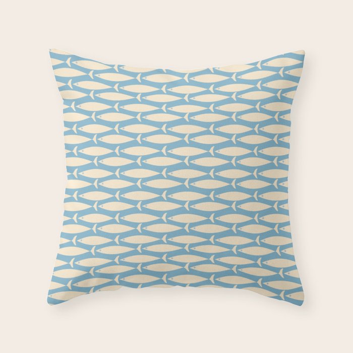 Coastal Fish Mid Century Minimalist Pattern in Blue Throw Pillow Gallery Image 1