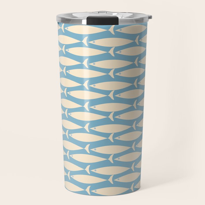 Coastal Fish Mid Century Minimalist Pattern in Blue Travel Mug Gallery Image 1