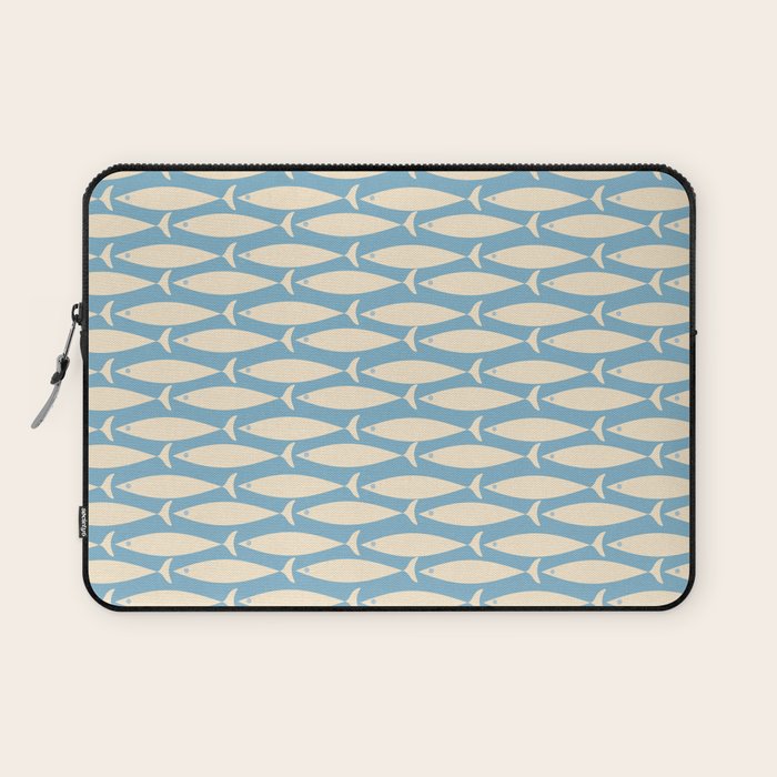 Coastal Fish Mid Century Minimalist Pattern in Blue Laptop Sleeve Gallery Image 1