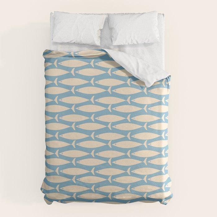 Coastal Fish Mid Century Minimalist Pattern in Blue Duvet Cover Gallery Image 6