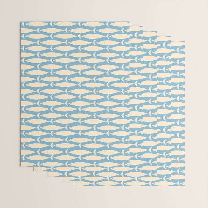 Coastal Fish Mid Century Minimalist Pattern in Blue Wrapping Paper Gallery Image 3