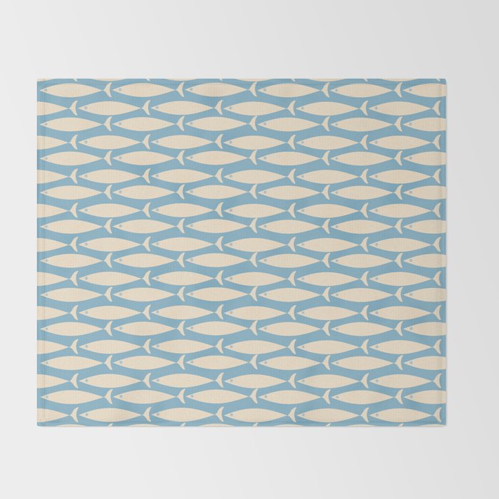 Coastal Fish Mid Century Minimalist Pattern in Blue Throw Blanket Gallery Image 2