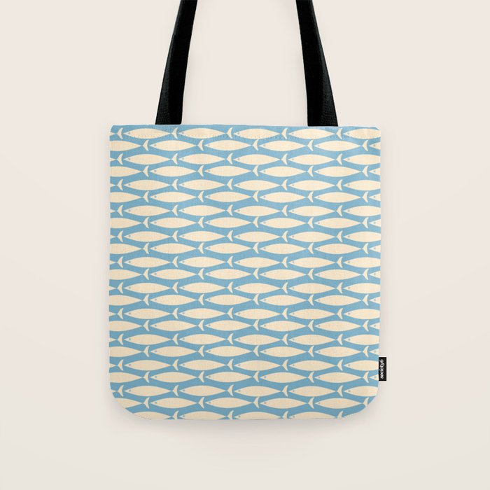 Coastal Fish Mid Century Minimalist Pattern in Blue Tote Bag Gallery Image 1