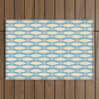 Coastal Fish Mid Century Minimalist Pattern in Blue Outdoor Rug Gallery Image 1