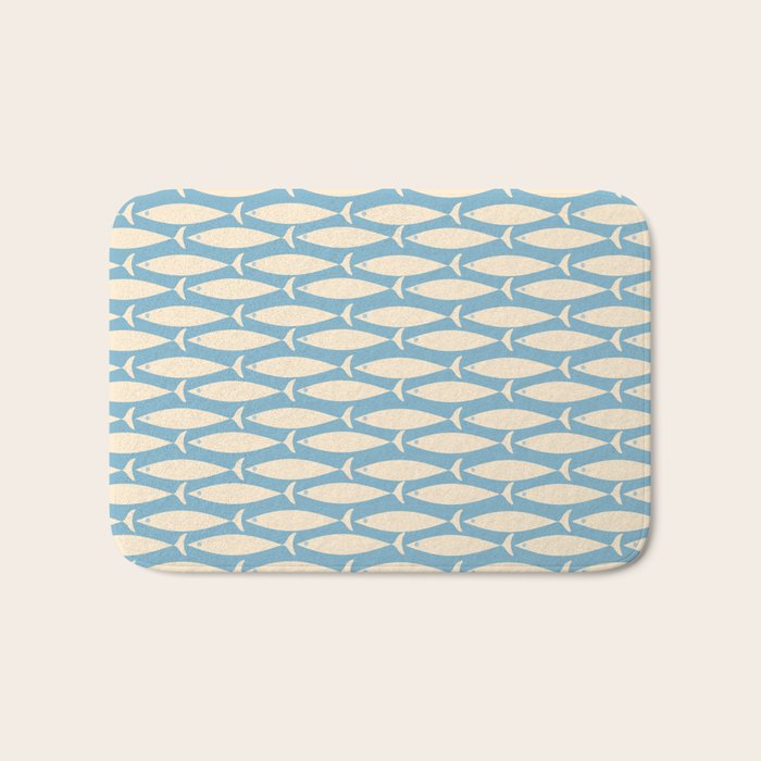Coastal Fish Mid Century Minimalist Pattern in Blue Bath Mat Gallery Image 1