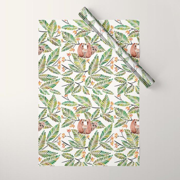 Happy Sloth - Tropical Green Rainforest Wrapping Paper Gallery Image 1