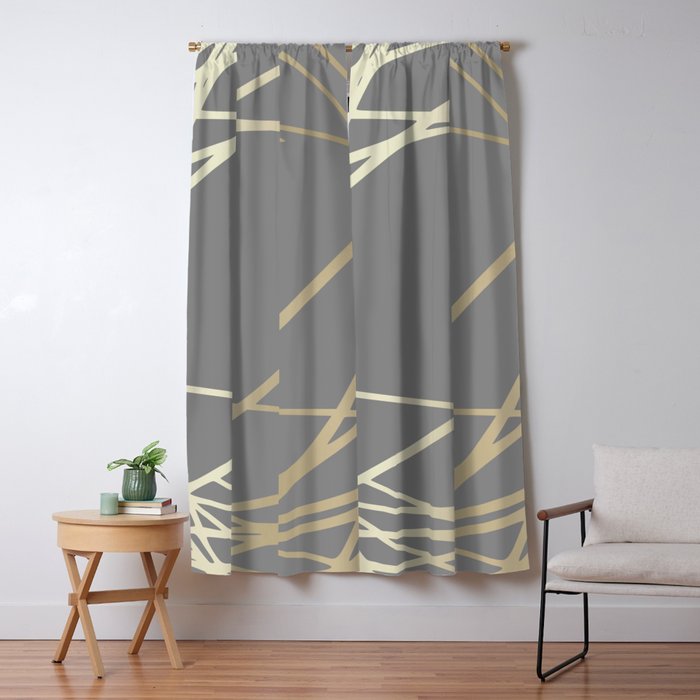 Gold and Gray Circles and Swirls Striped Abstract Pattern Window Curtain Gallery Image 1