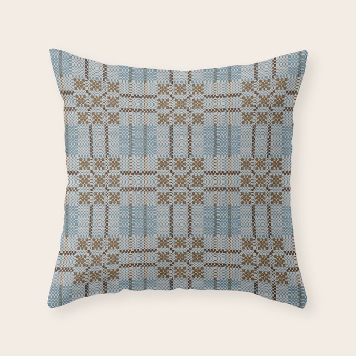 Overshot Floral Blue Throw Pillow Gallery Image 1