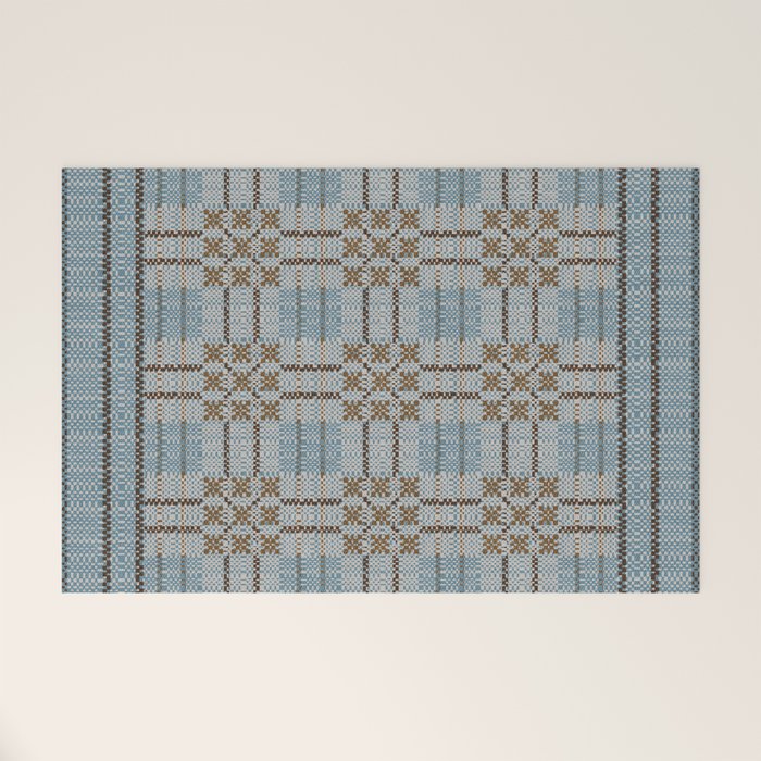 Overshot Floral Blue Welcome Mat Gallery Image 1