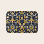 Navy Blue, Turquoise, Cream & Mustard Yellow Dark Floral Pattern Bath Mat Gallery Image 1