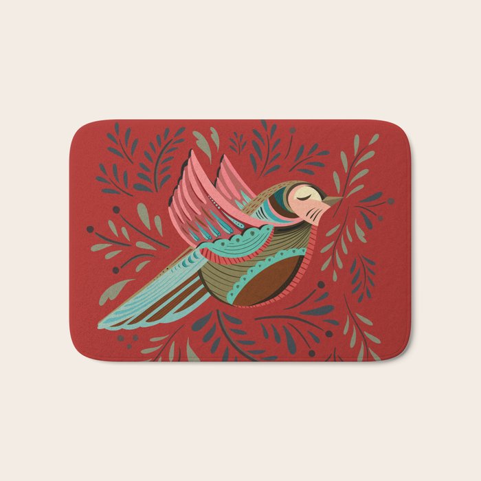 Peace Bird - Red Bath Mat Gallery Image 1